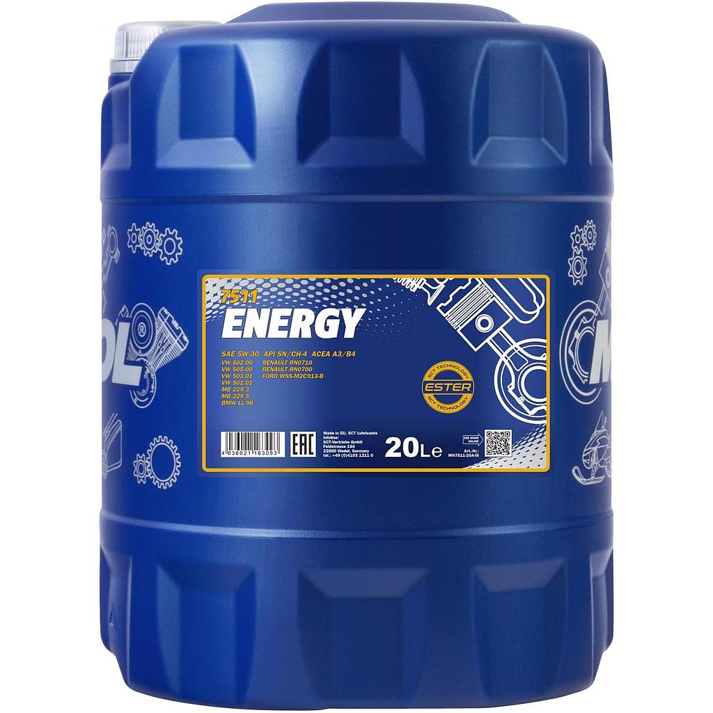 MANNOL 20L Energy 5W-30 Motorenöl API/SL 5W30 ÖL Motoröl + Auslaufhahn